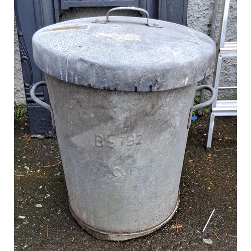 551 - Vintage galvanized steel dustbin, marked 