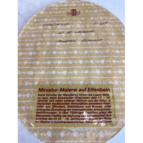 128 - Large Antique German Oval portrait miniature, Encased in a bone frame with brass trim, early 19th ce... 