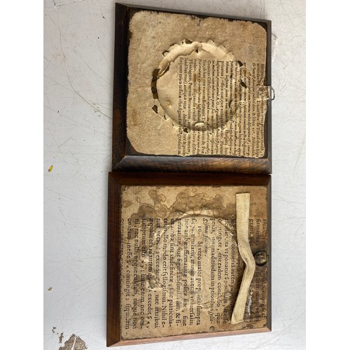 135 - Set of two antique hand-painted miniature portraits on porcelain in circular brass frames, mounted o... 