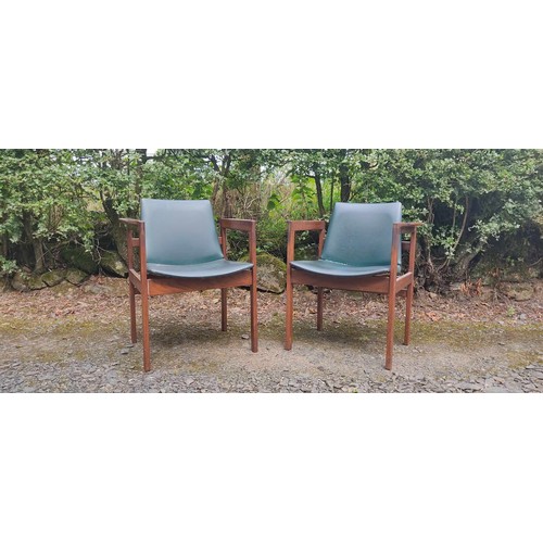 442 - Scarce pair of Mid-Century Modern 'Beithcraft' chairs, with dark green upholstery and wooden frames.