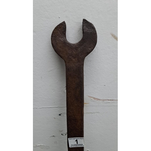 1 - Large vintage open-end wrench, metal construction.