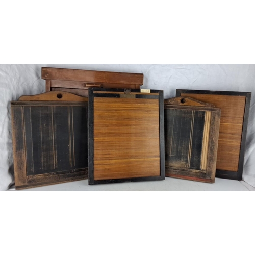 3 - An antique large format field camera with bellows. It comes with assortment of wooden photographic p... 