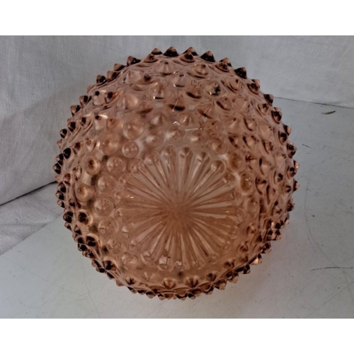 34 - Vintage hobnail glass pitcher in a delicate rose-pink hue. Features a textured design with a starbur... 