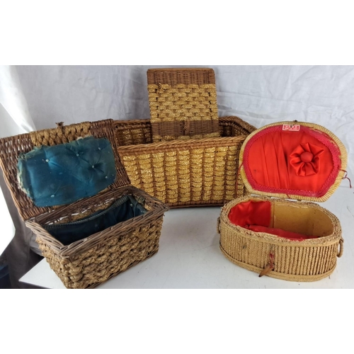 45 - Three vintage woven storage baskets with fabric-lined interiors are included in this set. It compris... 