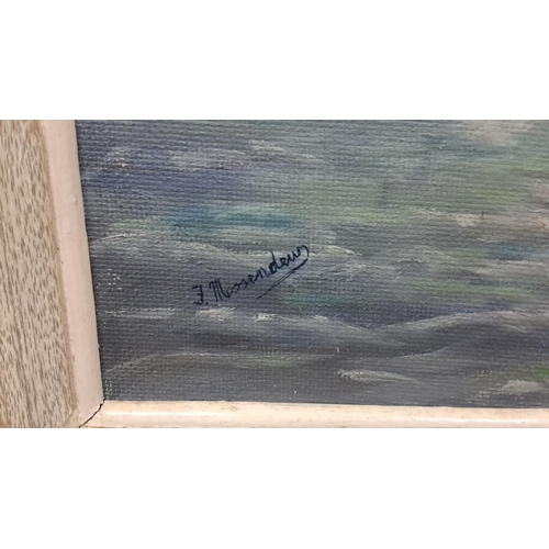 48 - An original oil painting showcasing a seascape with rocky shores, signed by the Artist.