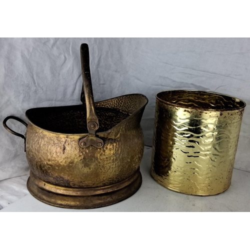 81 - 2 hammered brass decorative coal buckets.