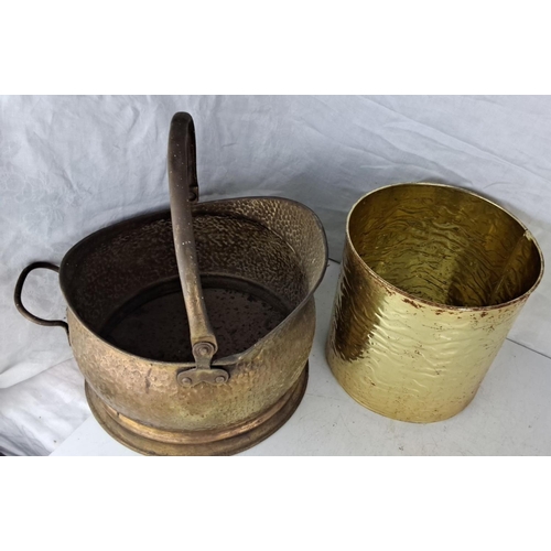 81 - 2 hammered brass decorative coal buckets.