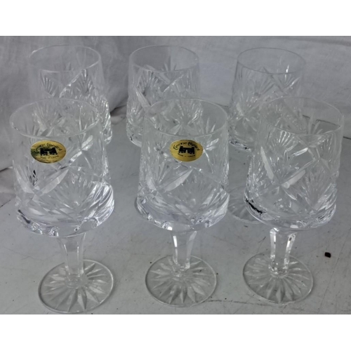 87 - Set of six Tyrone Crystal sherry glasses with intricate cut patterns. Each glass features the origin... 