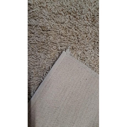 496 - The item is a shag pile area rug in a cream color. It is approximately 6x9 feet and has a woven back... 