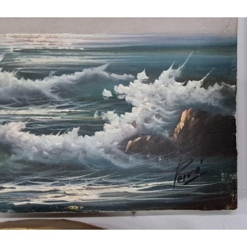 16 - An oil on canvas seascape from the late 20th century. It is signed by the Artist. The depiction incl... 