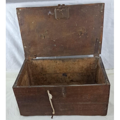 36 - Vintage wooden chest with leather handle and simple lock mechanism. Interior has a natural wood fini... 