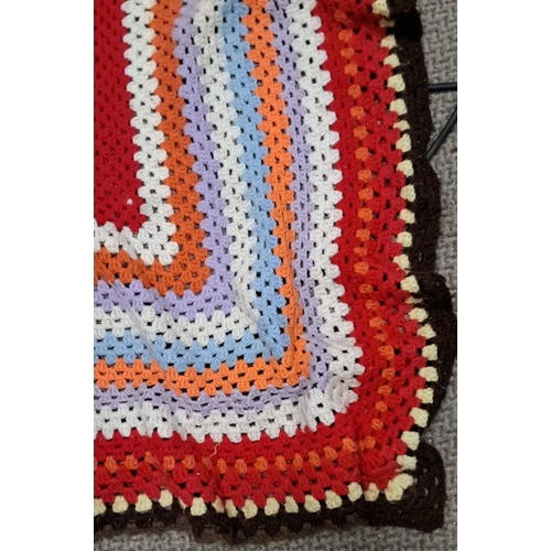 39 - Large Handmade crochet blanket features a vibrant square pattern with alternating colours such as re... 