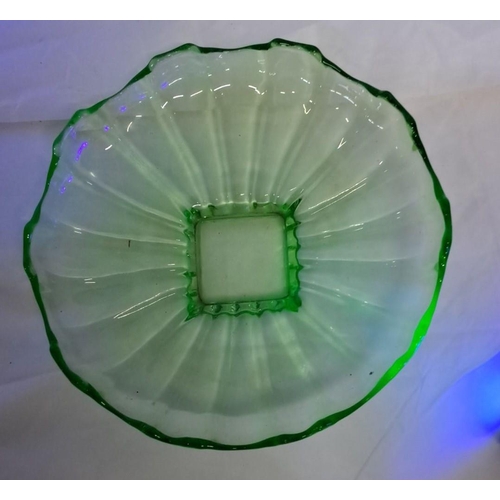 71 - Vintage Uranium glass bowl with scalloped edges. From the mid-20th century.