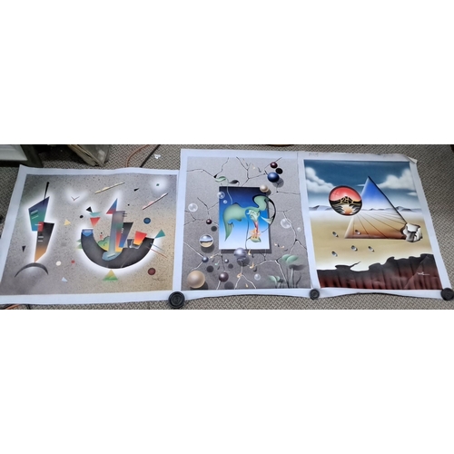 106 - Three surrealist prints come in a set, each depicting abstract geometric and organic forms complemen... 