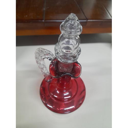 86 - Antique Ruby glass decanter and stopper.