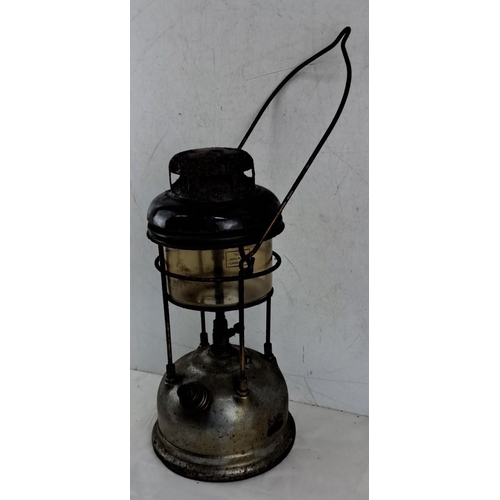 641 - Antique brass kerosene pressure lantern with wire handle. The lantern was made in England, Hendon. F... 