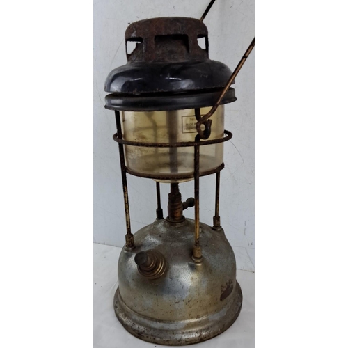 641 - Antique brass kerosene pressure lantern with wire handle. The lantern was made in England, Hendon. F... 