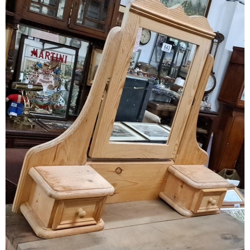 643 - Rustic pine dressing table mirror with two drawers, featuring a tilting central mirror.