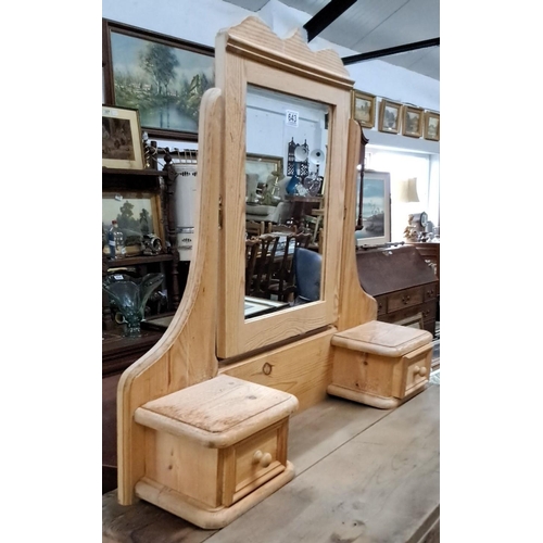 643 - Rustic pine dressing table mirror with two drawers, featuring a tilting central mirror.