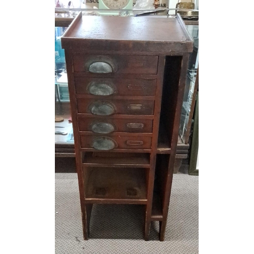 649 - Early 20th-century wooden drawer cabinet featuring five metal-handled drawers. It comes with interio... 