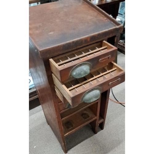 649 - Early 20th-century wooden drawer cabinet featuring five metal-handled drawers. It comes with interio... 