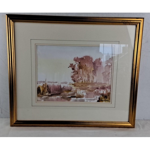 677 - Alan Beers watercolour painting, 'Wet Day Co. Down N.I.', framed, involves a serene landscape with t... 