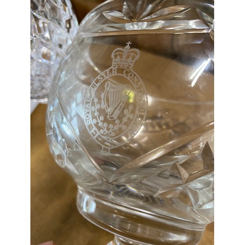 645 - Two limited edition Tyrone Crystal pedestal bowls, engraved 'Royal Ulster Constabulary'.