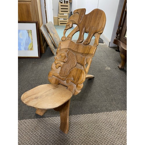 4 - A vintage hand carved wooden 2 piece chair. Measuring 77cm in height.