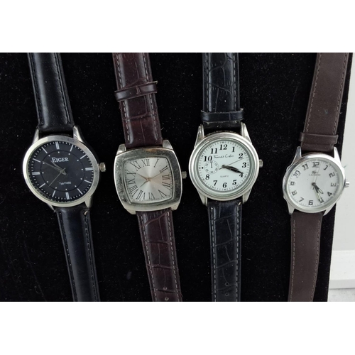 13 - Set of eight wristwatches featuring brands such as Lorus, Citron, and Eiger. Mixed leather straps in... 