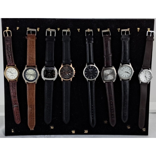 13 - Set of eight wristwatches featuring brands such as Lorus, Citron, and Eiger. Mixed leather straps in... 