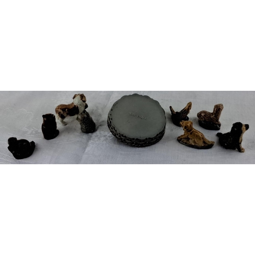 16 - Set of 9 Wade Whimsies featuring various animals including dogs, cats, an owl, and a decorative bowl... 