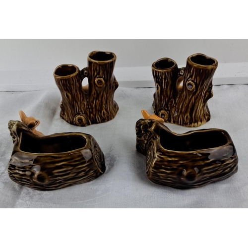 19 - Vintage ceramic planters and vases set featuring deer, in brown and cream tones. Embossed with woodl... 