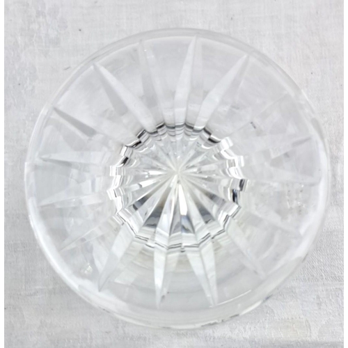 25 - Cut glass vase with intricate diamond pattern, featuring a flared rim and sturdy base.