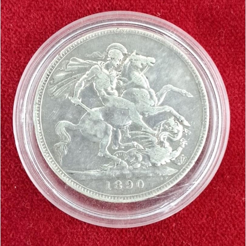 30 - 1890 Victorian silver crown coin features Queen Victoria's profile on the obverse and St. George sla... 