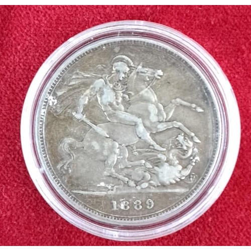 31 - 1889 British silver crown coin featuring Queen Victoria and St. George slaying the dragon. Encapsula... 