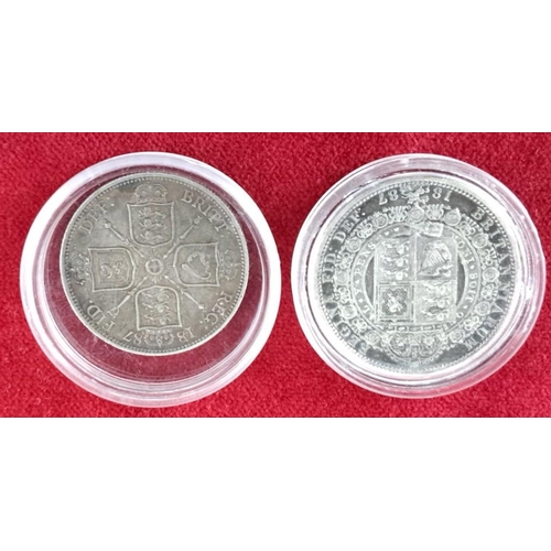 32 - Pair of Victorian silver half crowns featuring Queen Victoria. One from 1887, the other from 1889, e... 