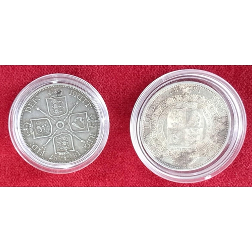 33 - Pair of Victorian silver half crown coins feature Queen Victoria from 1887 (Jubilee Head) and 1837, ... 