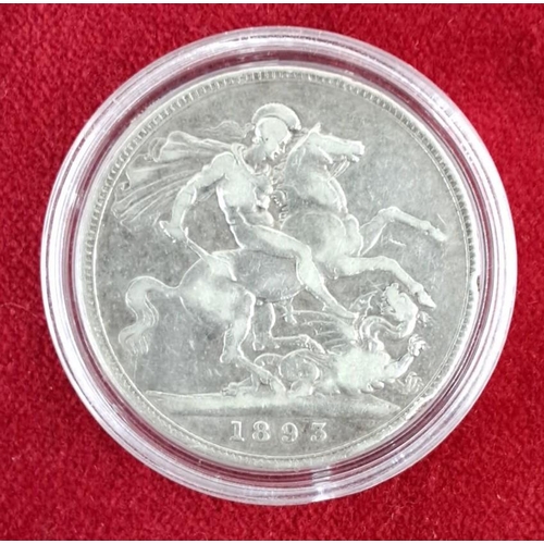 35 - 1893 British Crown Coin features Queen Victoria on the obverse and St. George slaying the dragon on ... 