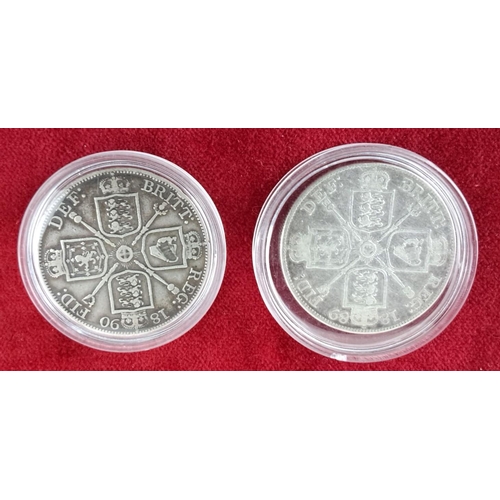 40 - Pair of Queen Victoria British silver half crowns, dated 1890 and 1898, both encapsulated. Features ... 