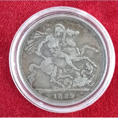 41 - 1889 British Queen Victoria Silver Crown Coin features Queen Victoria's portrait on the obverse and ... 