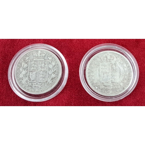 46 - Pair of Victorian silver half crown coins featuring Queen Victoria’s profile, dated 1882 and 1888. O... 