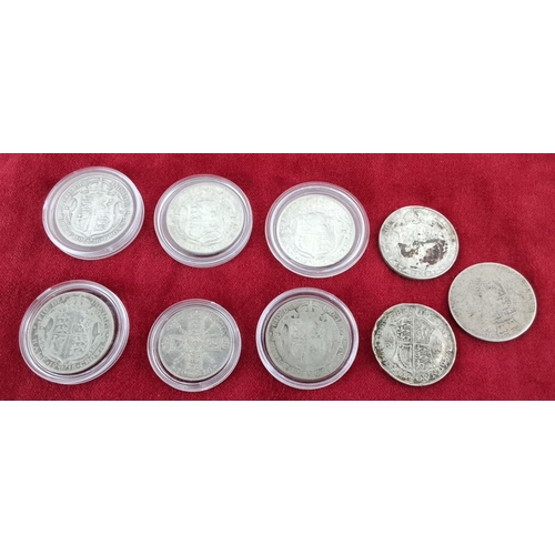 48 - Set of British half-crown coins featuring King George V, dated circa 1911-1936, with intricate shiel... 