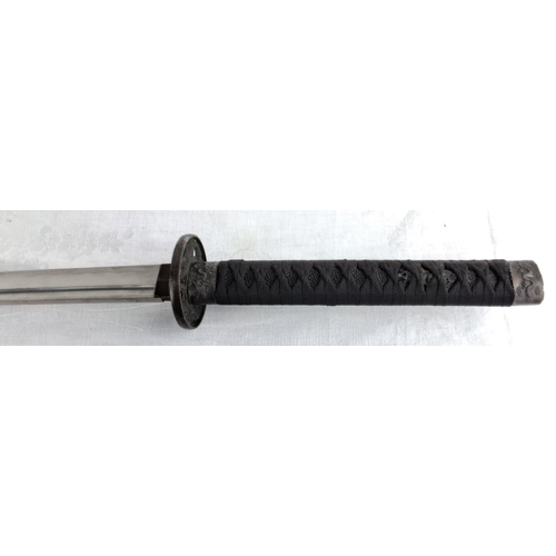 72 - Japanese katana with a black lacquered scabbard.