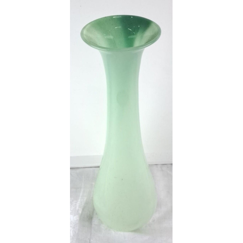 76 - Mid-Century Modern frosted glass vase with a flared rim and subtle green tint.