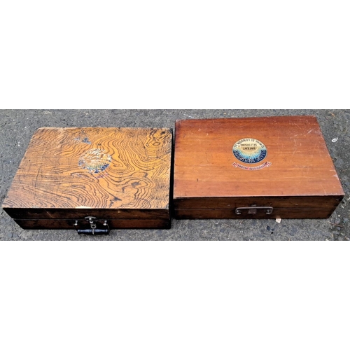 84 - Pair of vintage wooden boxes, one marked with Ellams Duplicator Patent Self-Rising from 12 King St. ... 