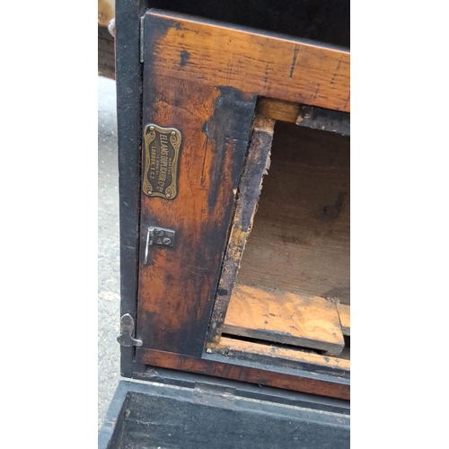 84 - Pair of vintage wooden boxes, one marked with Ellams Duplicator Patent Self-Rising from 12 King St. ... 