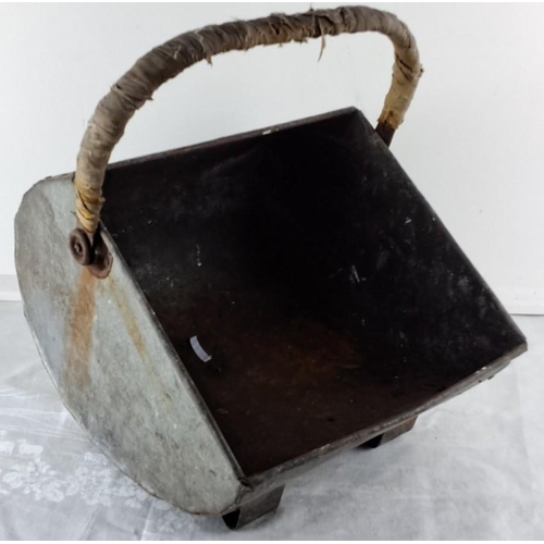 85 - Vintage galvanized metal coal scuttle with wrapped handle.