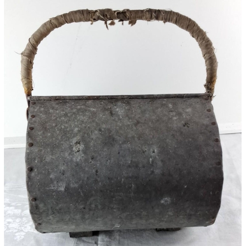 85 - Vintage galvanized metal coal scuttle with wrapped handle.