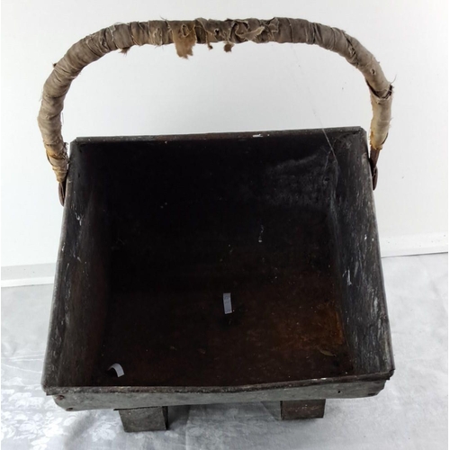 85 - Vintage galvanized metal coal scuttle with wrapped handle.