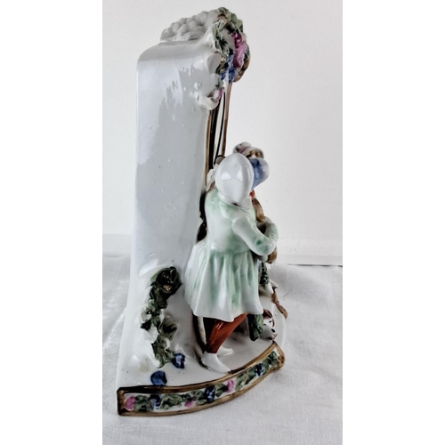 88 - Hand-painted porcelain clock adorned with vibrant floral and grapevine details and a motif of a roma... 